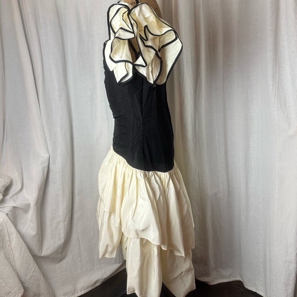 Vtg Karen Lucas For Niki 1980’s Prom Dress Black White High Low Ruched Size 12 - Picture 3 of 11